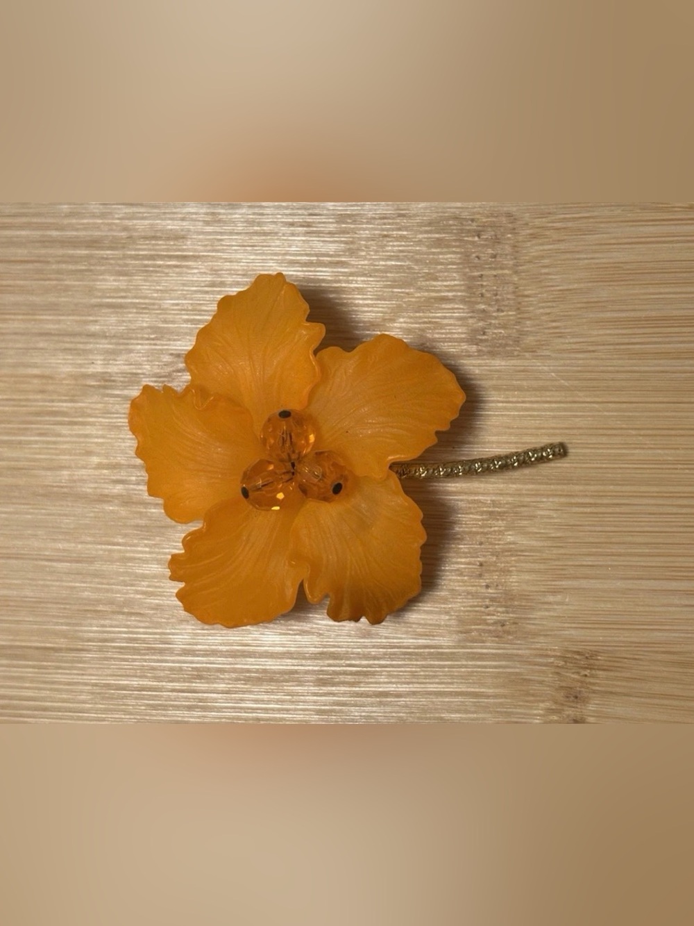 Vintage West Germany Lucite Flower Brooch Orange Yellow Frosted Mid Century Pin